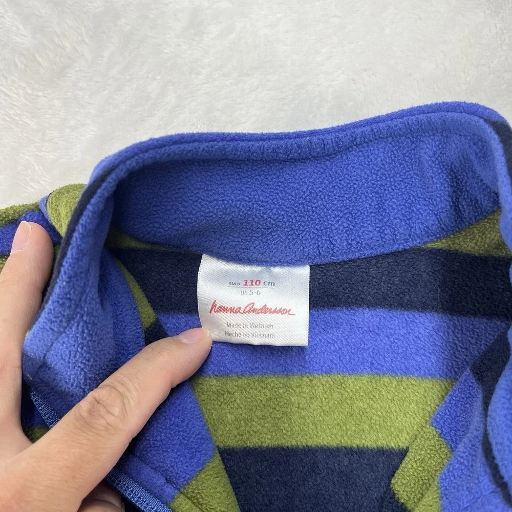 Hanna Andersson Fleece 1/4 Zip Unisex Kids 5-6 Striped Fall Winter